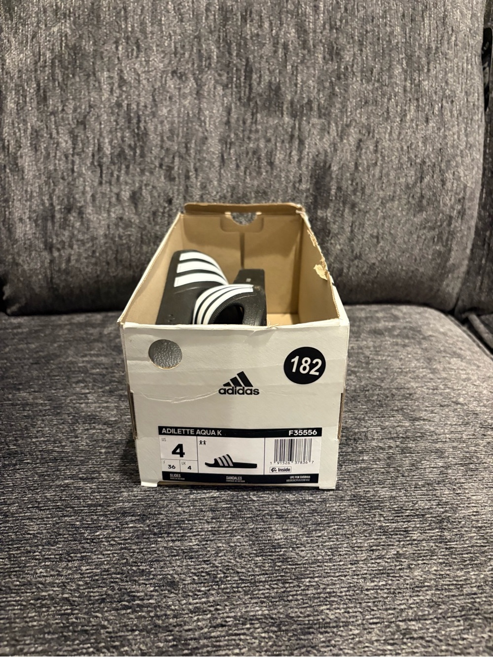 adidas Black & White Adilette Slide with Three Stripes size 4 Unisex